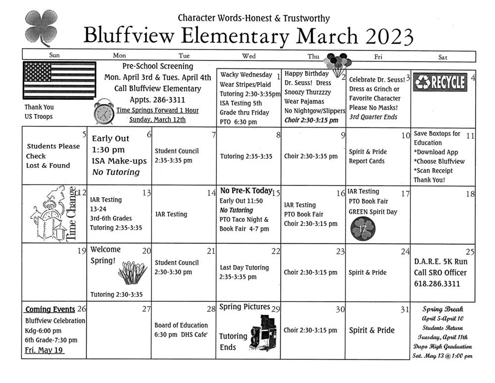 Updated March Calendar