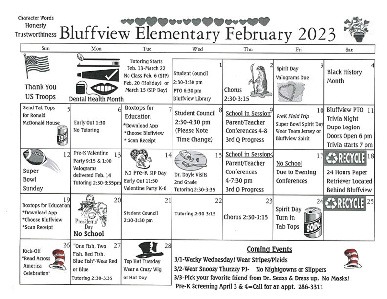 Bluffview Calendar